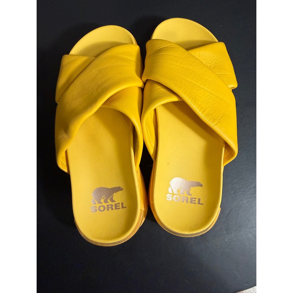Sorel Kinetic Impact II Sling Slide Yellow Leather Sandals NL5102-765 Womens 8.5